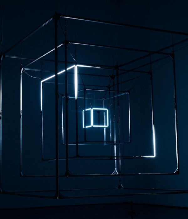 Abstract geometric neon shapes representing physical strength base